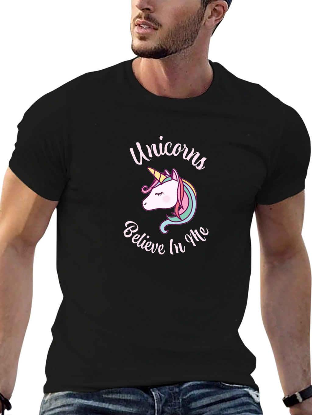 Unicorn Believe in Me Black T-Shirt