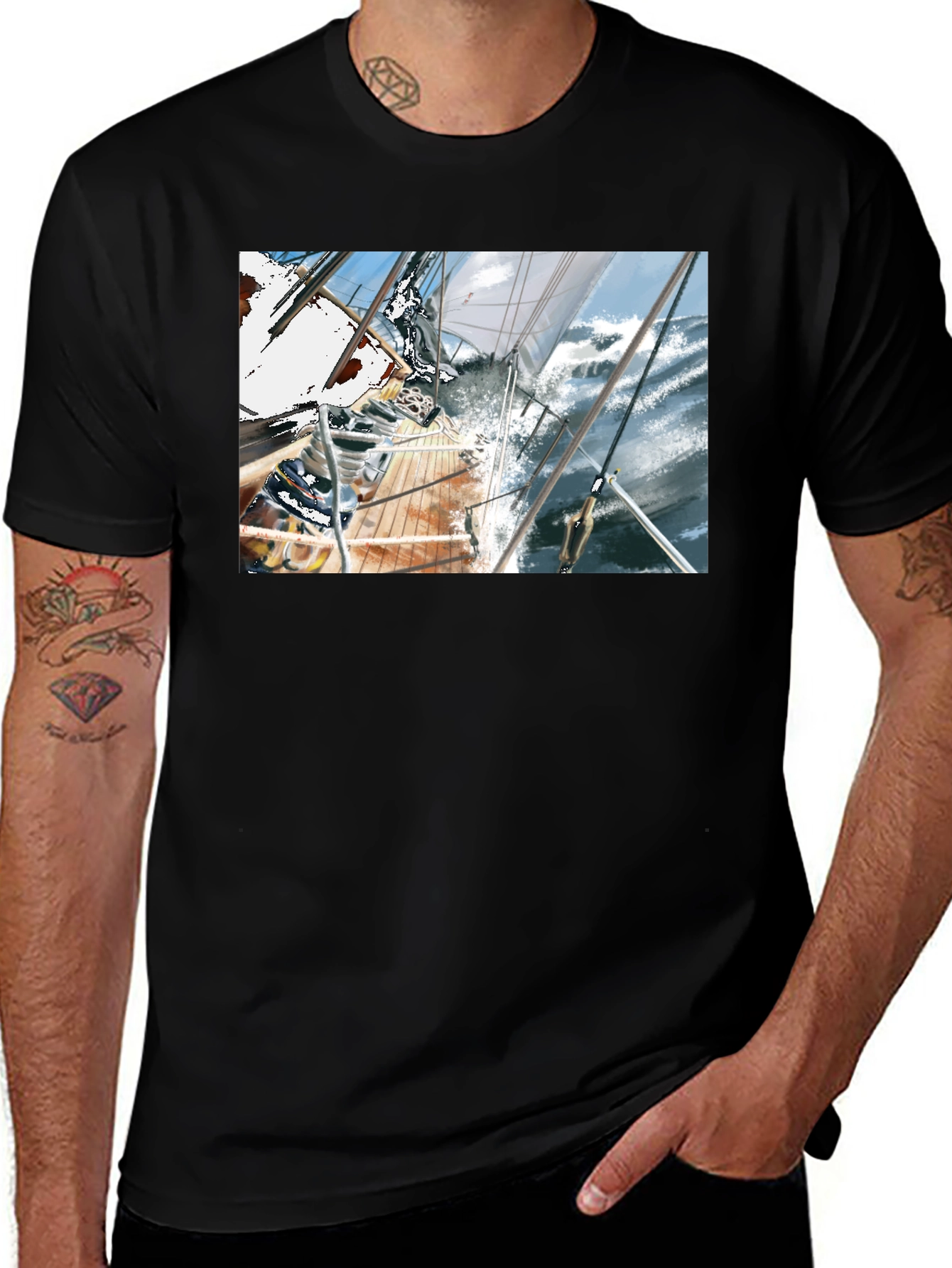 Sailboat Graphic Tee - Black Cotton