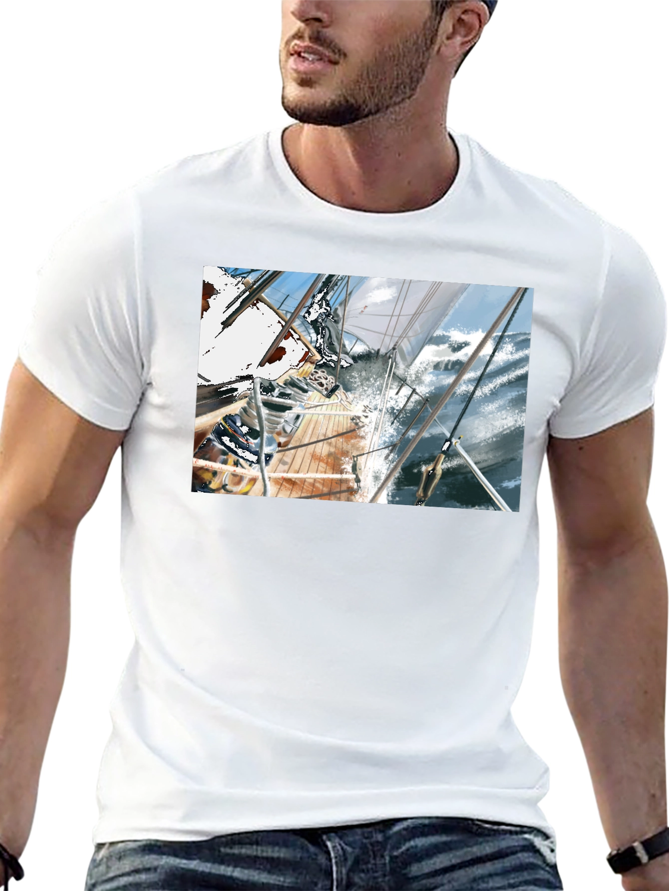 Sailboat Graphic Tee - Black Cotton
