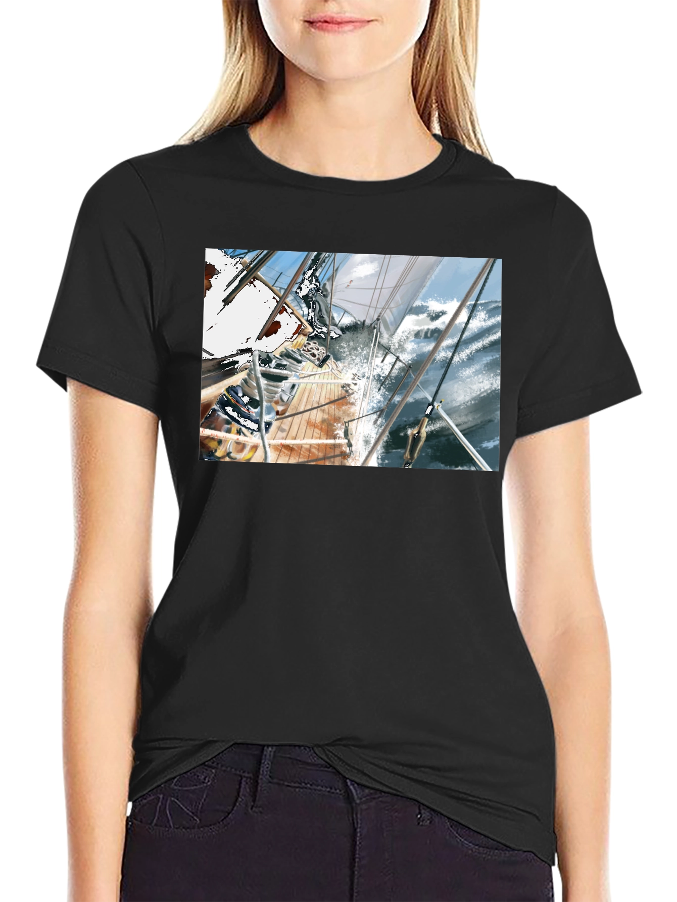 Sailboat Graphic Tee - Black Cotton