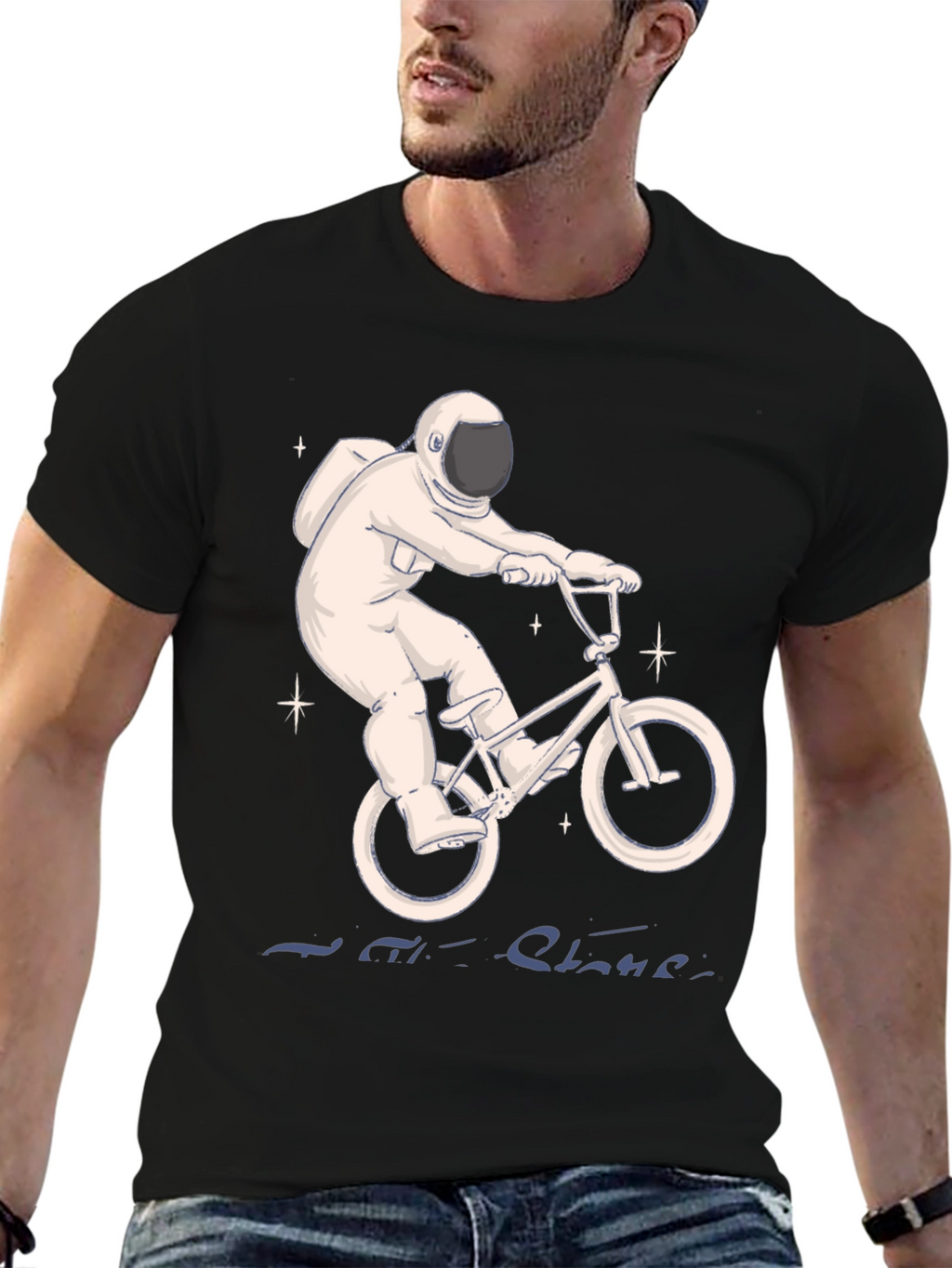 Astronaut on Bike T-Shirt - Ride the Stars