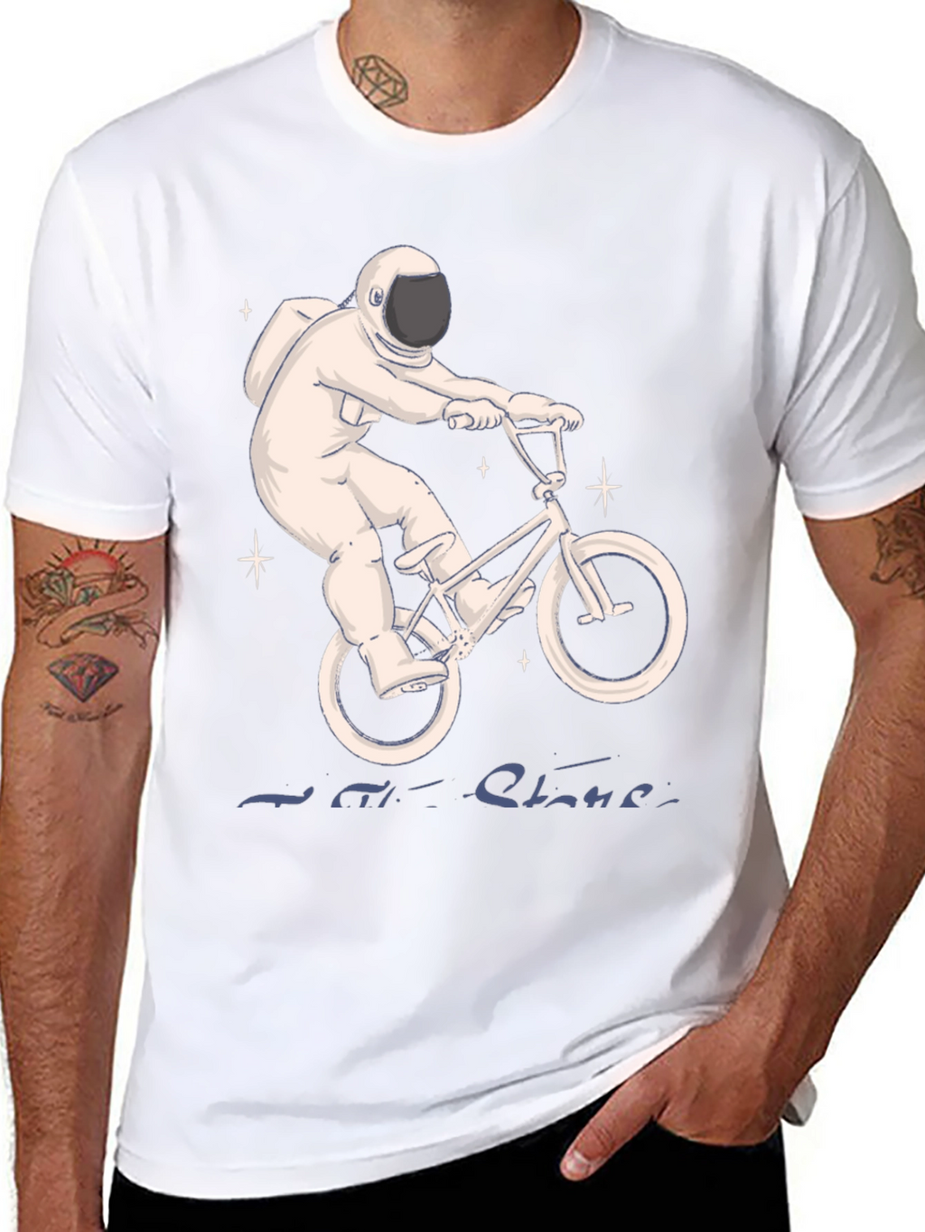 Astronaut on Bike T-Shirt - Ride the Stars