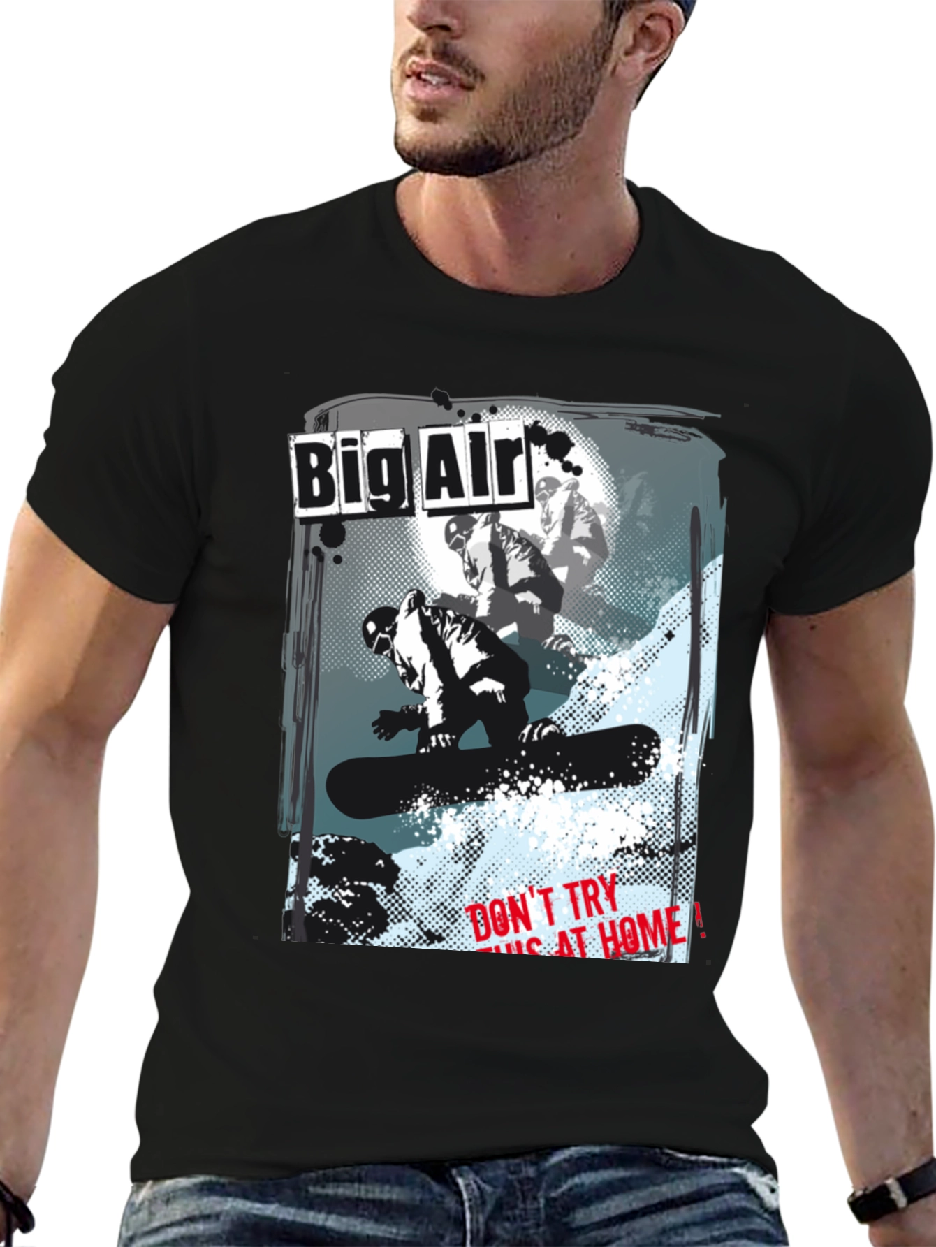 Big Air Snowboarder Graphic Black T-Shirt