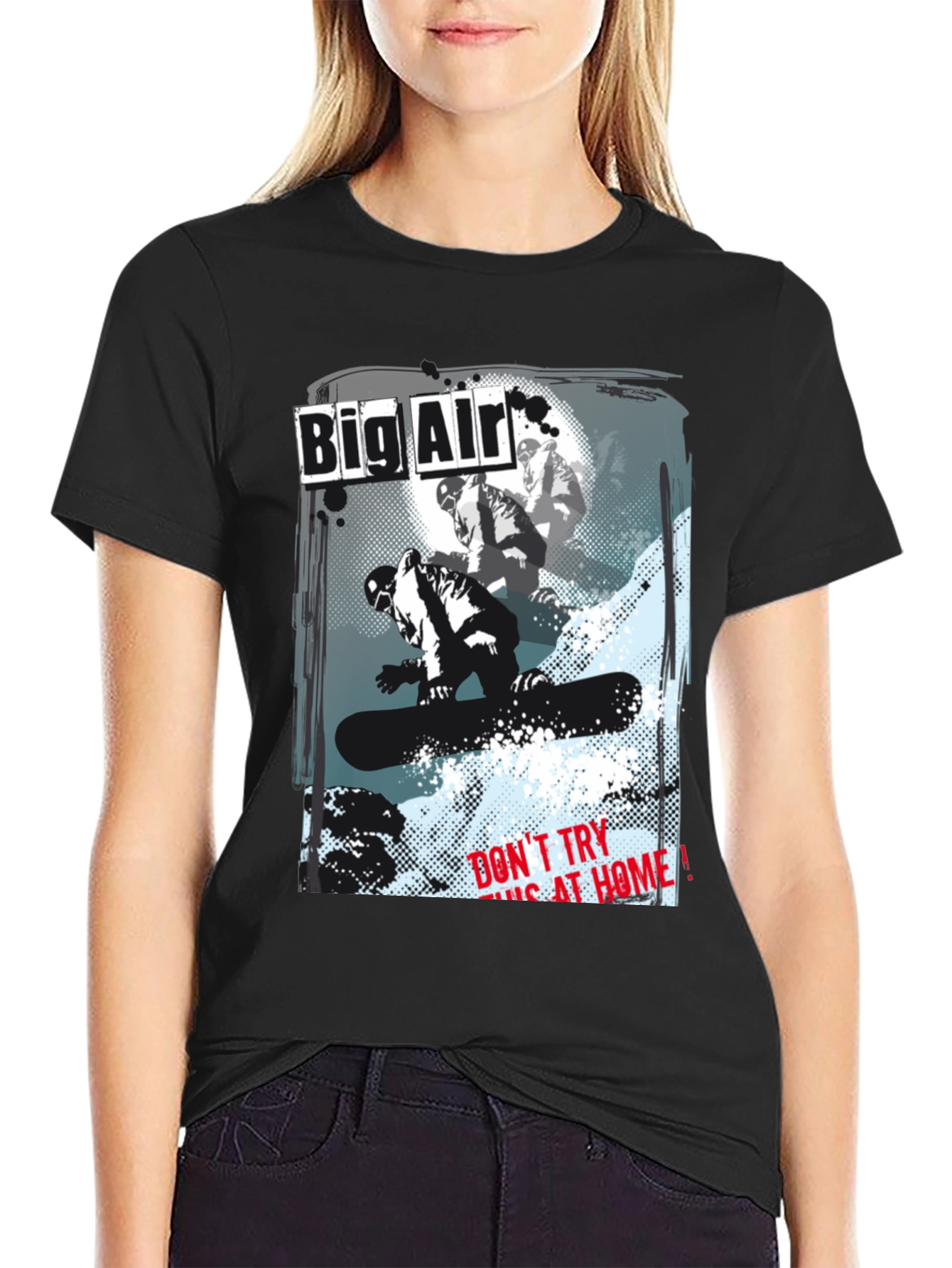 Big Air Snowboarder Graphic Black T-Shirt