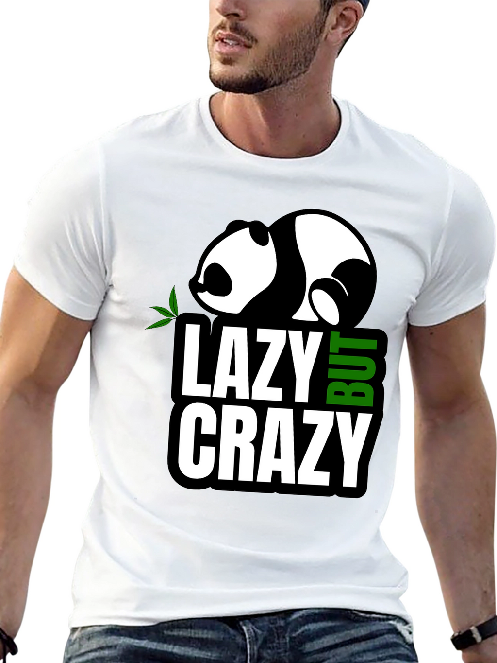 Lazy But Crazy Panda Graphic T-Shirt