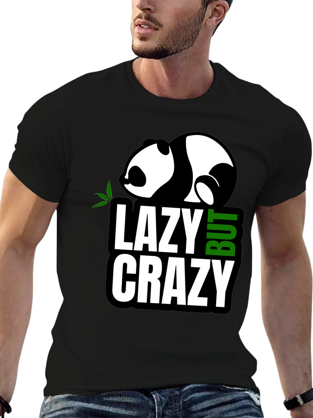 Lazy But Crazy Panda Graphic T-Shirt