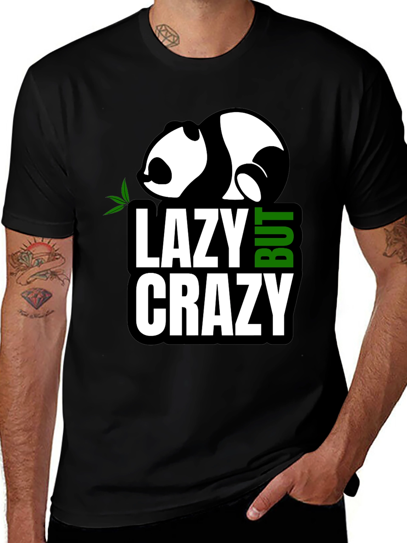 Lazy But Crazy Panda Graphic T-Shirt