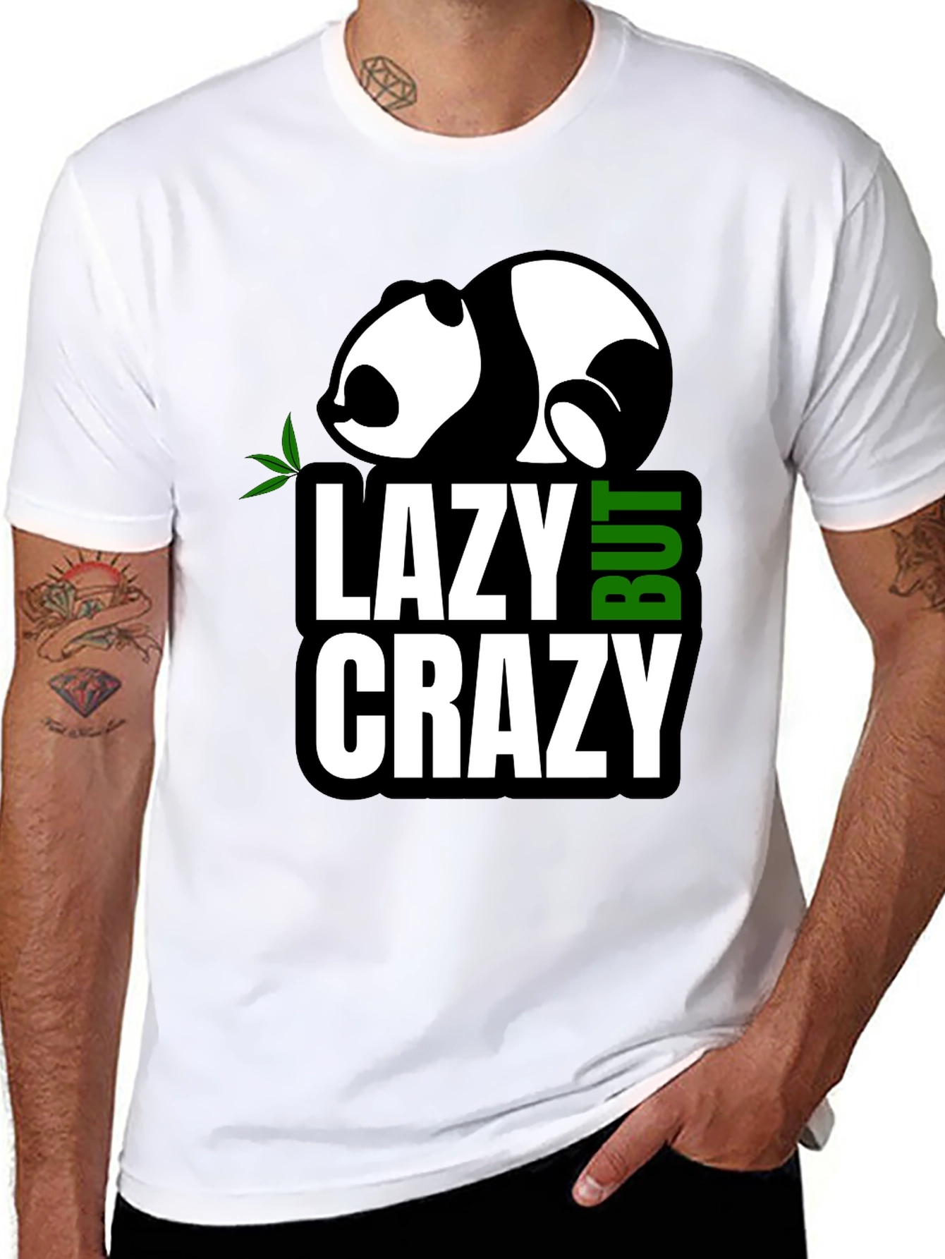 Lazy But Crazy Panda Graphic T-Shirt