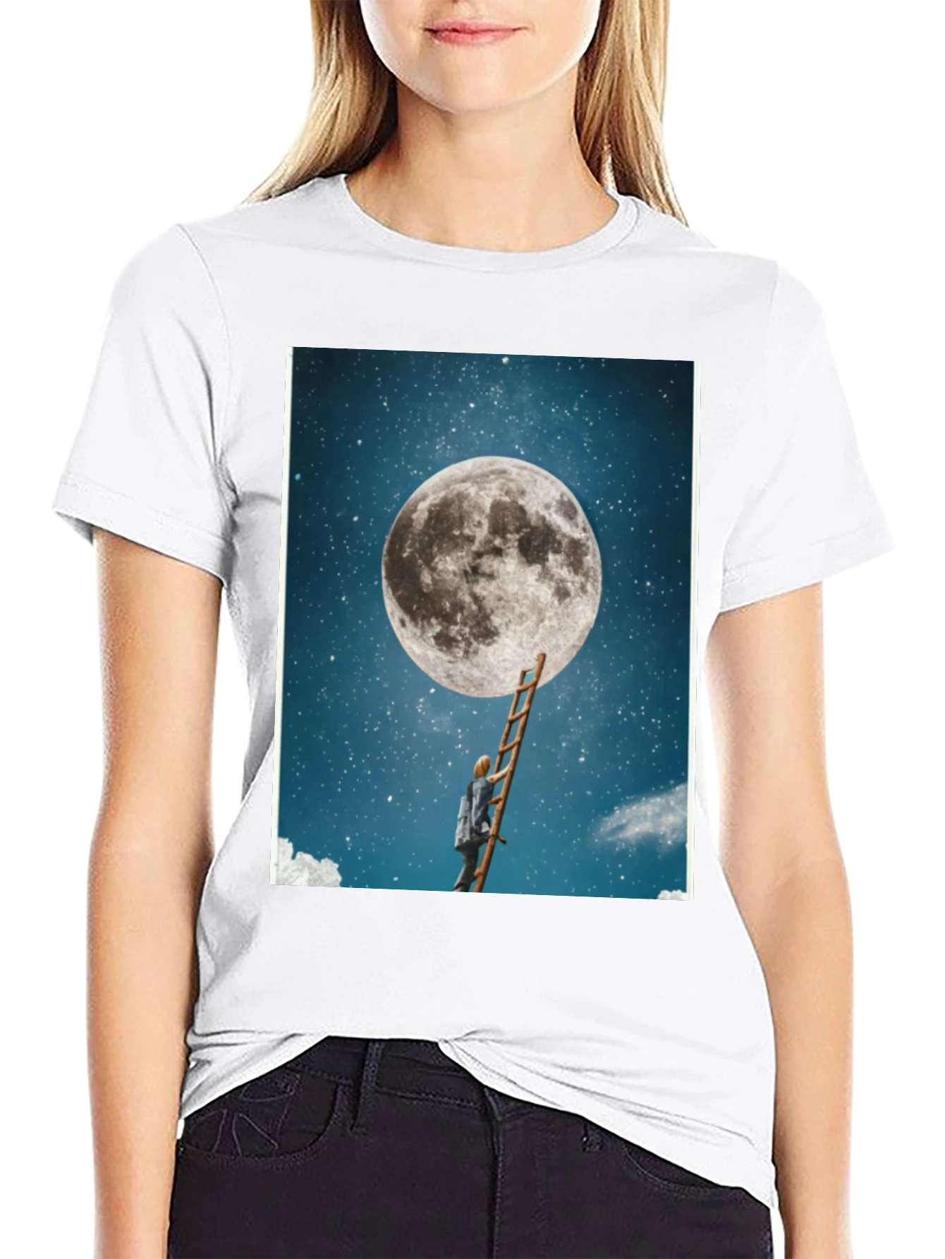 Moon Ladder Graphic T-Shirt - Black