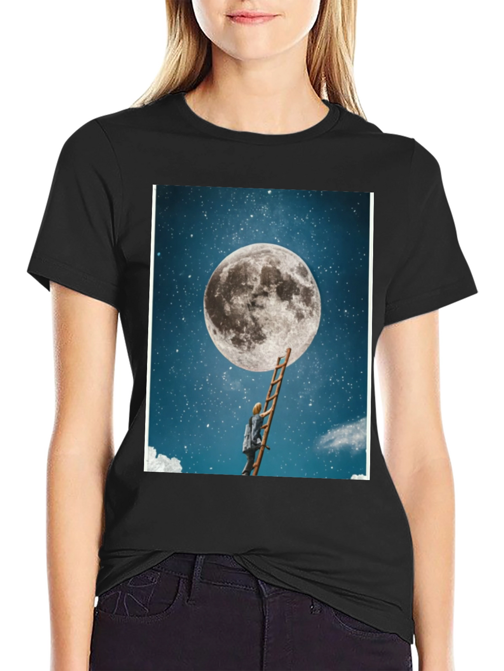 Moon Ladder Graphic T-Shirt - Black