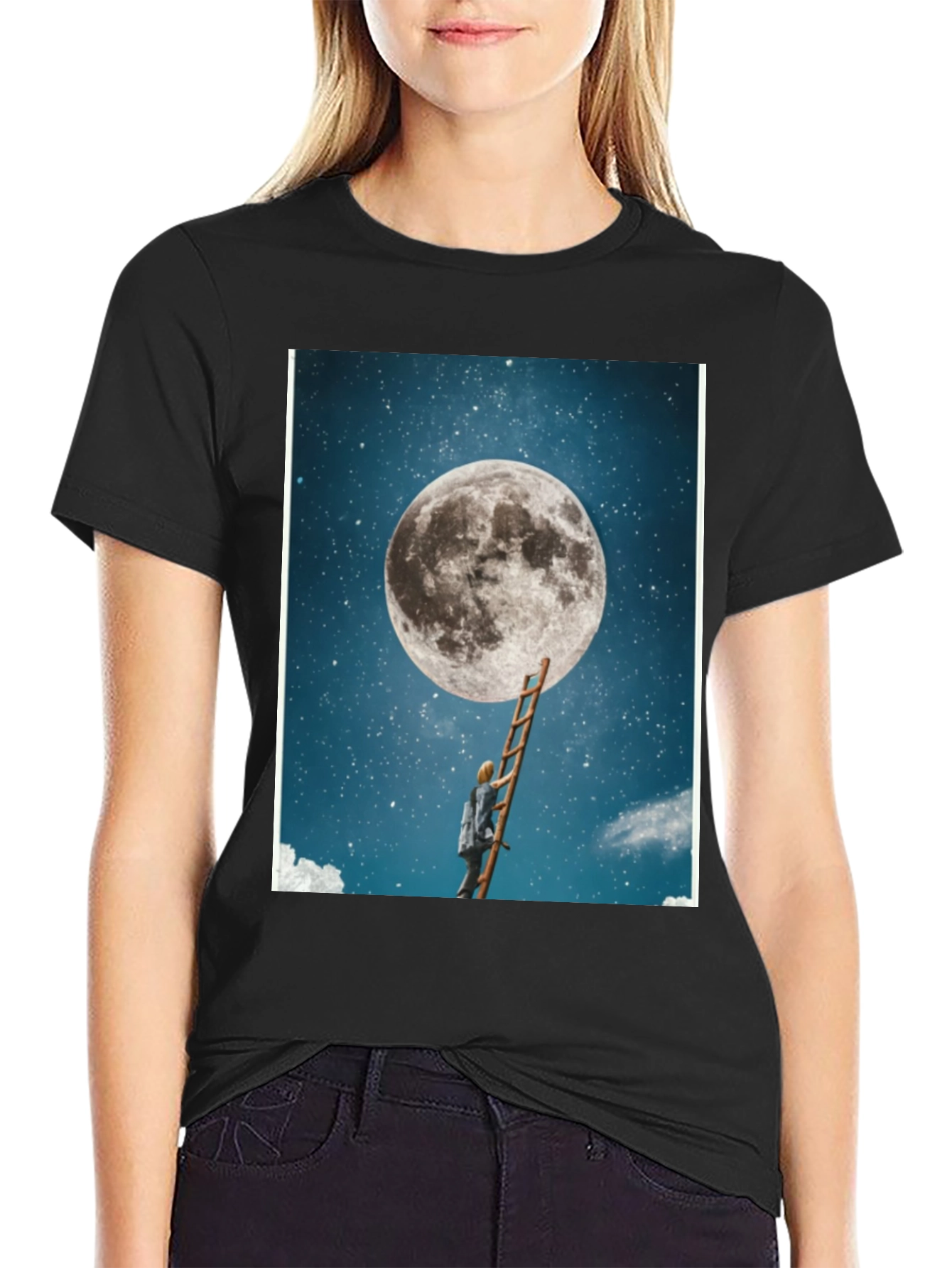 Moon Ladder Graphic T-Shirt - Black