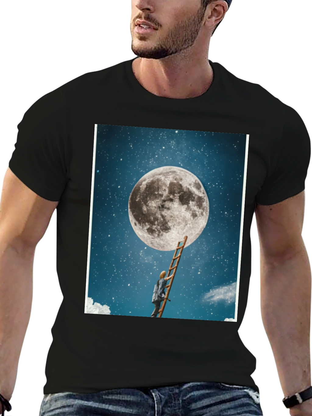 Moon Ladder Graphic T-Shirt - Black