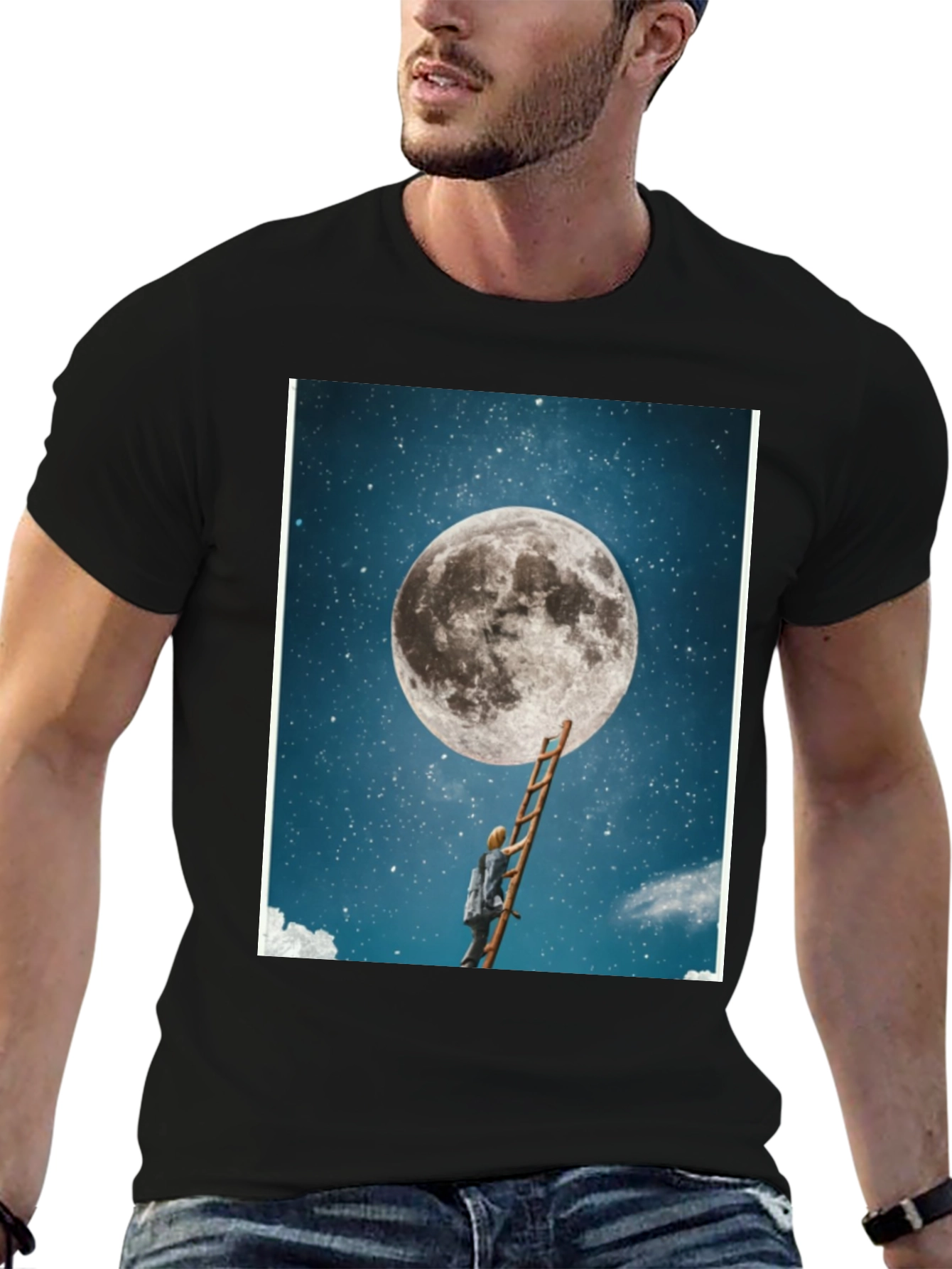 Moon Ladder Graphic T-Shirt - Black