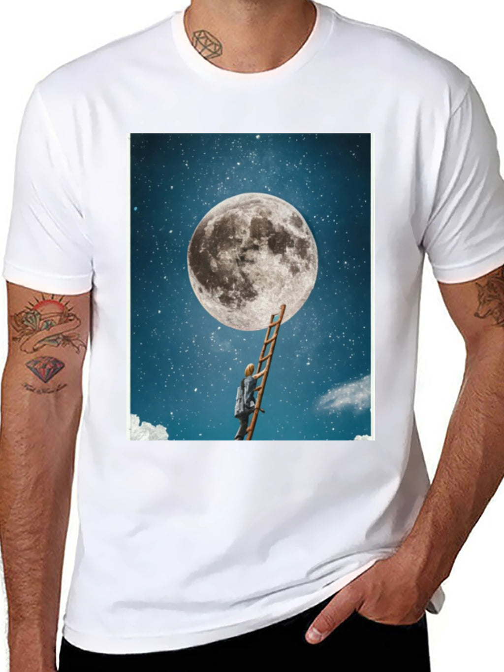 Moon Ladder Graphic T-Shirt - Black