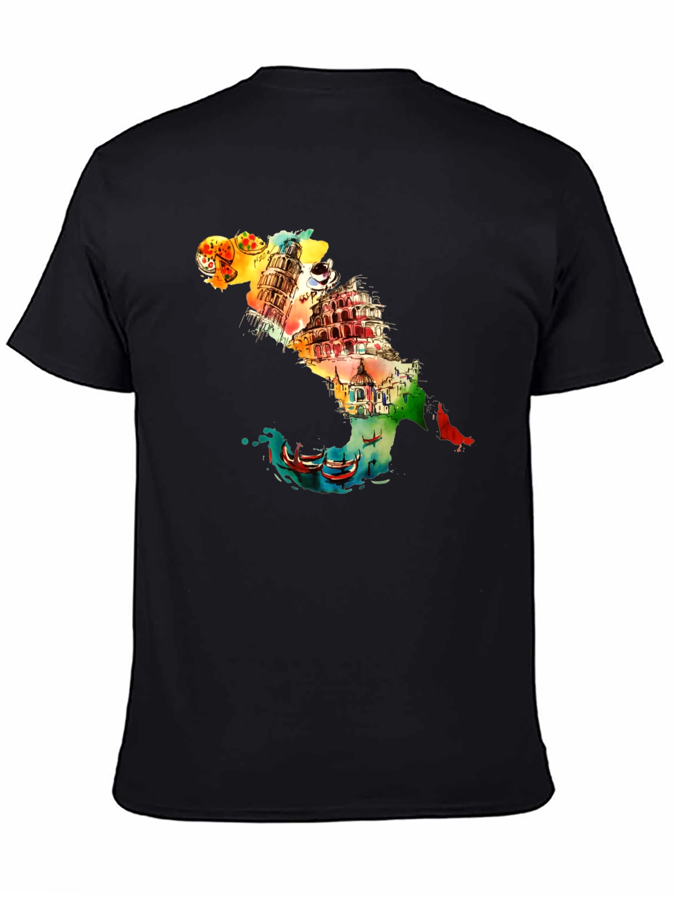 Italy Landmark Graphic Black T-Shirt