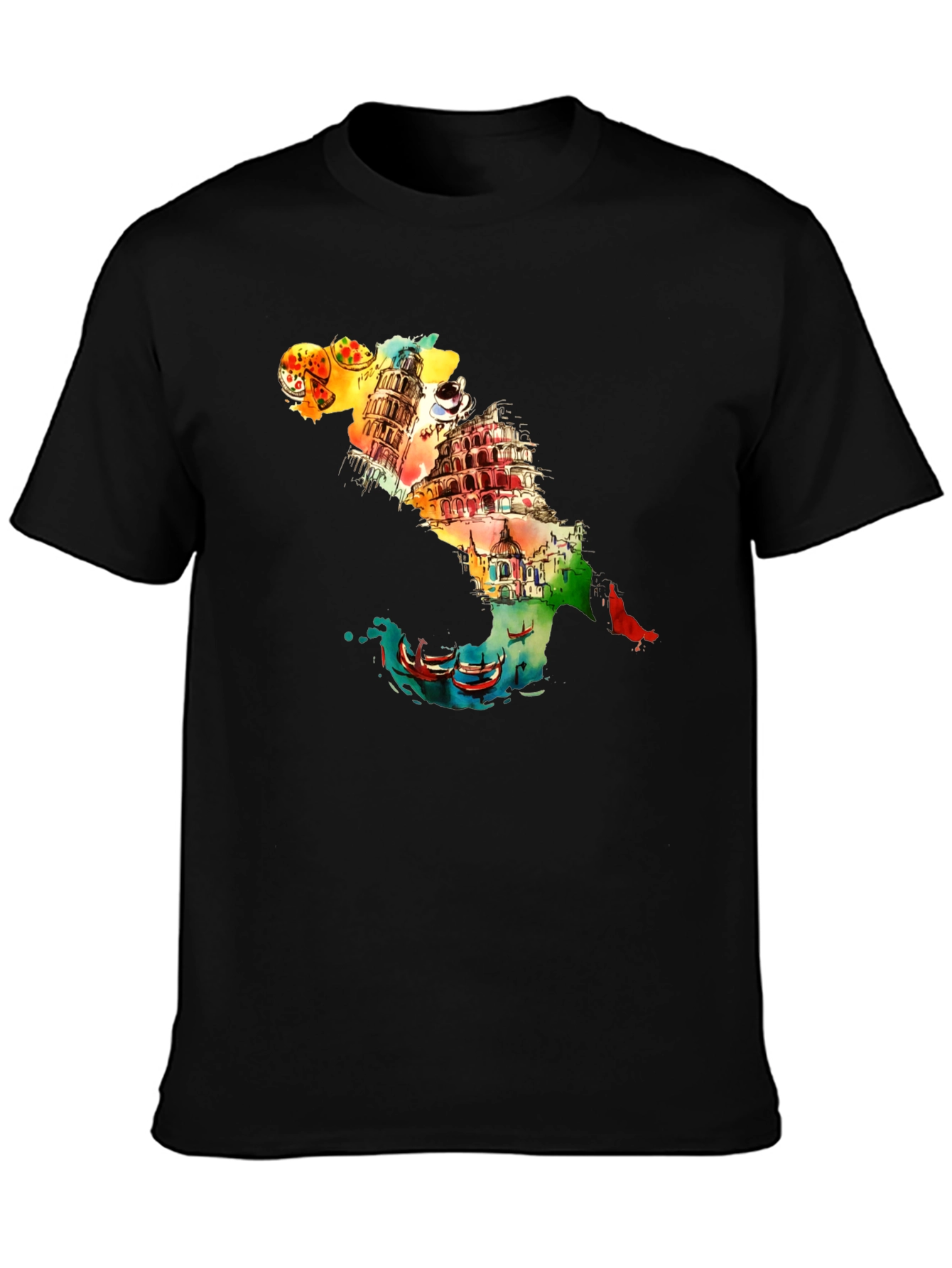 Italy Landmark Graphic Black T-Shirt