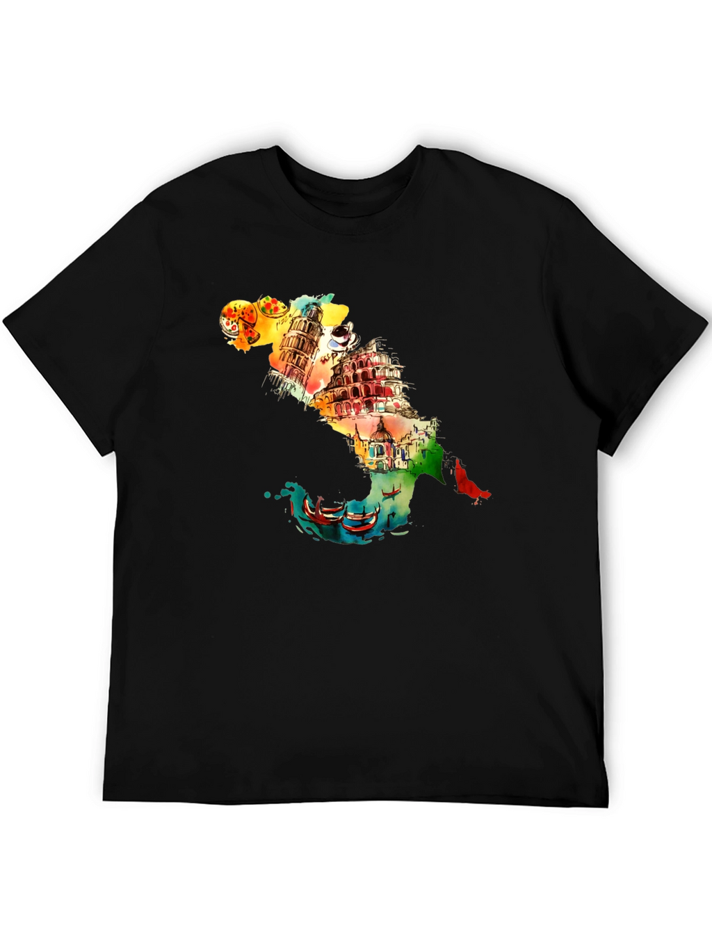Italy Landmark Graphic Black T-Shirt