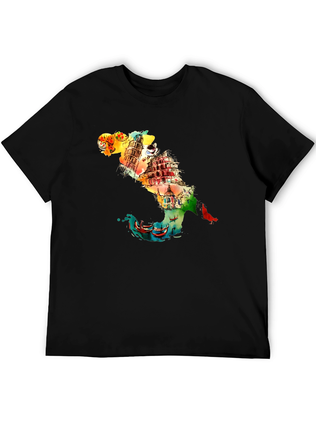 Italy Landmark Graphic Black T-Shirt