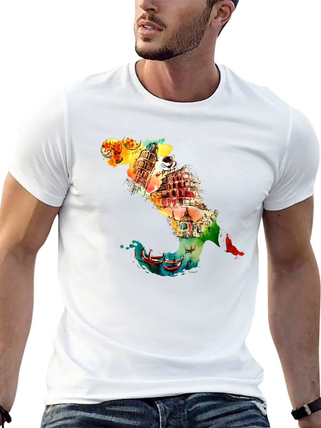 Italy Landmark Graphic Black T-Shirt