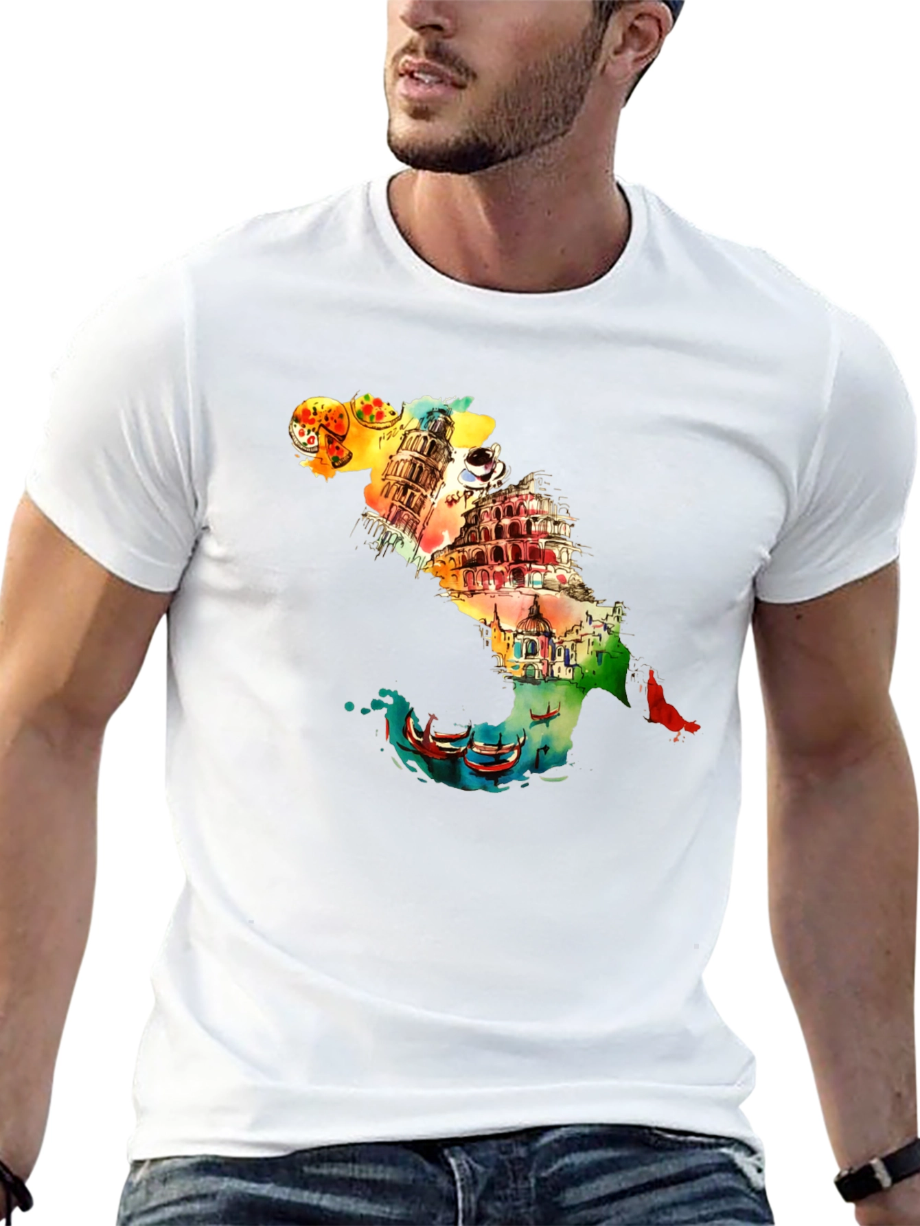 Italy Landmark Graphic Black T-Shirt