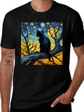 Starry Night Cat Tee - Artistic Black Cat T-Shirt