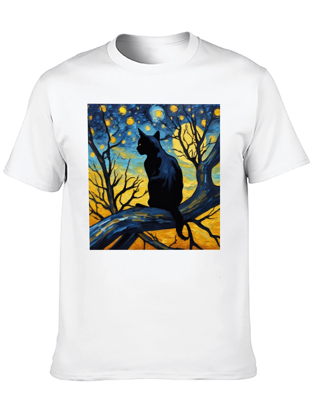 Starry Night Cat Tee - Artistic Black Cat T-Shirt