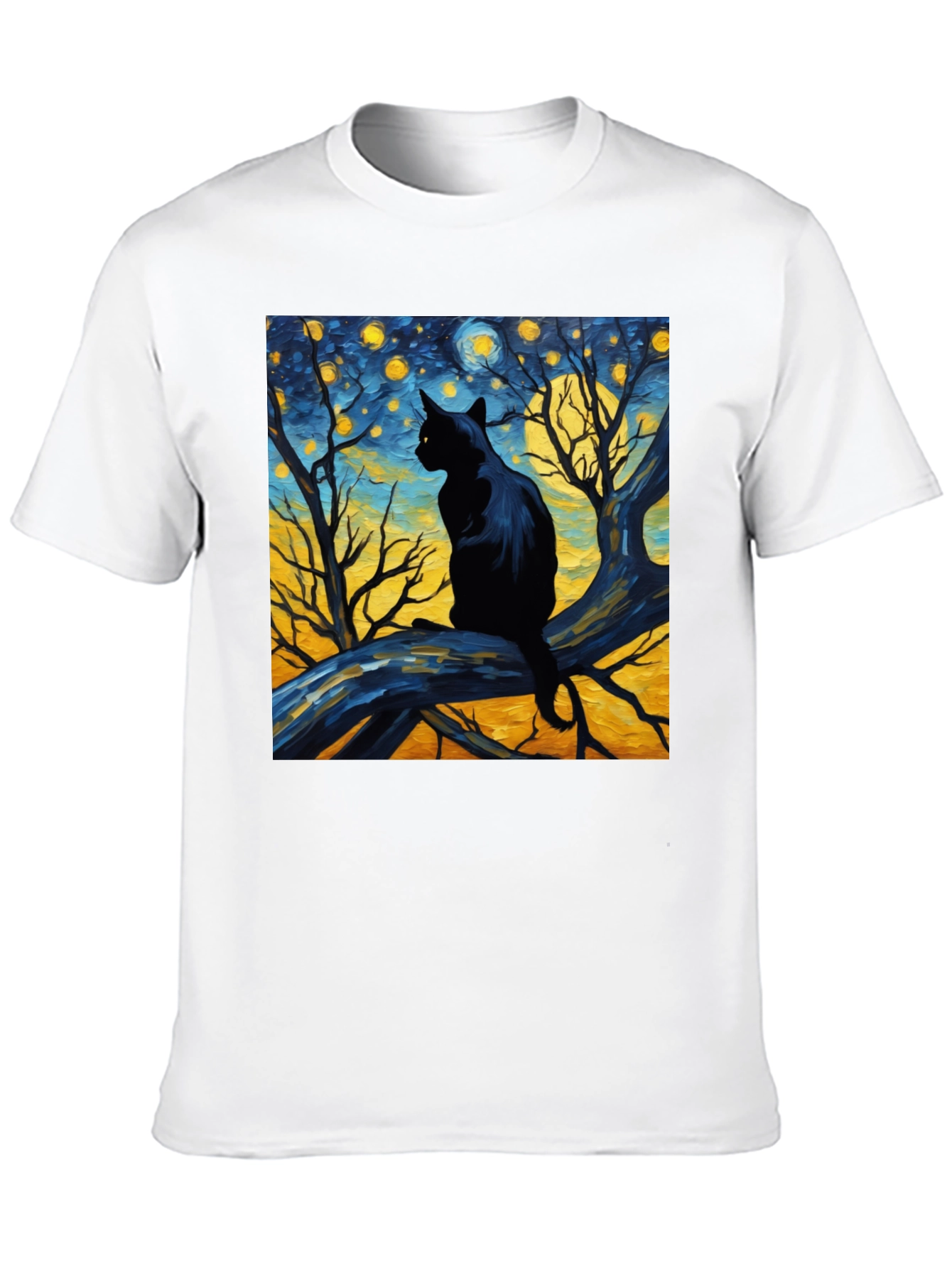 Starry Night Cat Tee - Artistic Black Cat T-Shirt