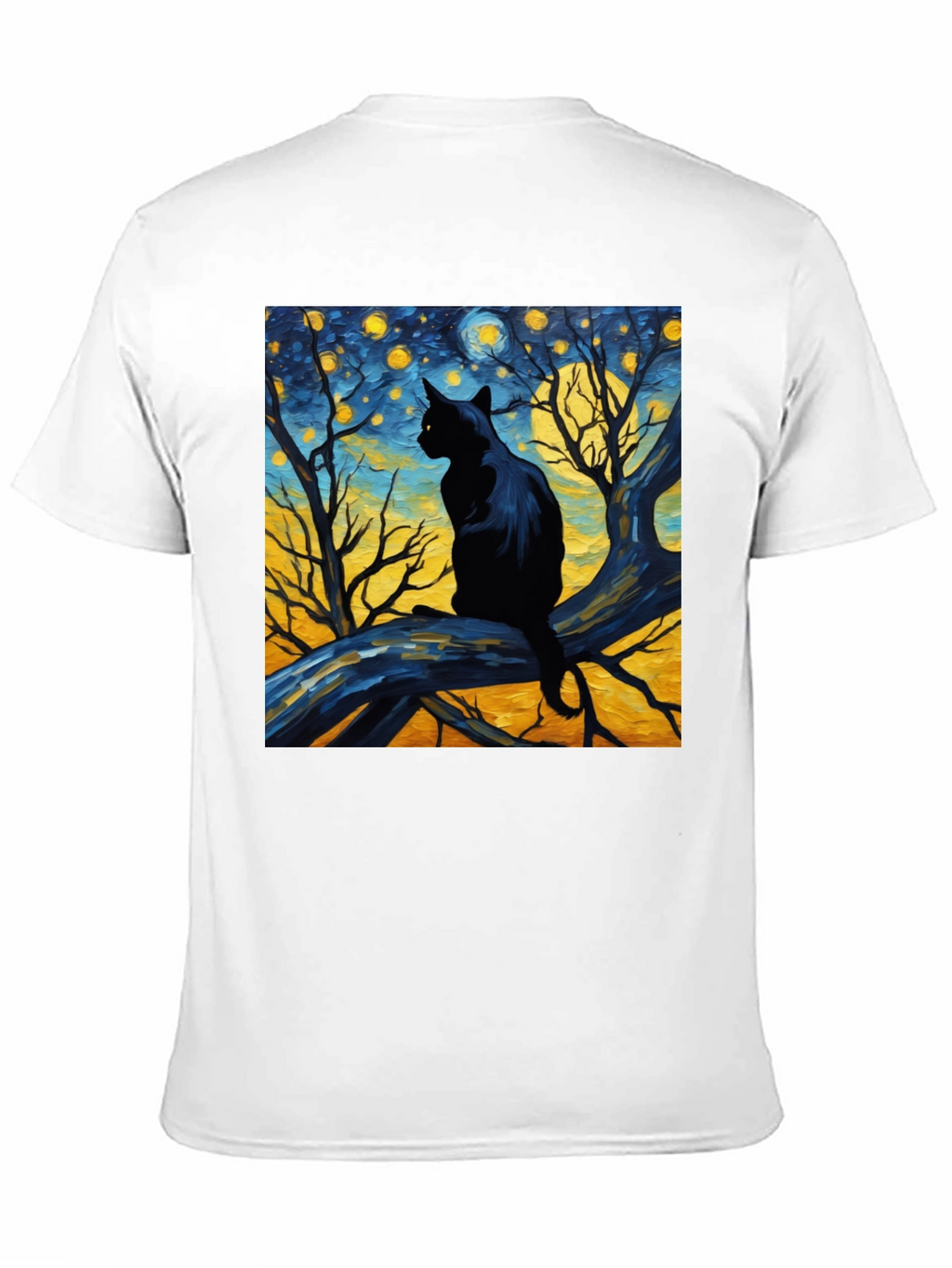 Starry Night Cat Tee - Artistic Black Cat T-Shirt