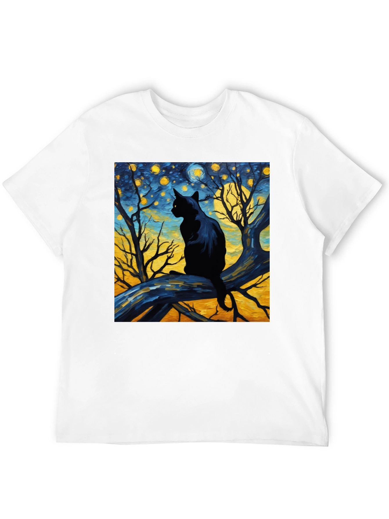 Starry Night Cat Tee - Artistic Black Cat T-Shirt