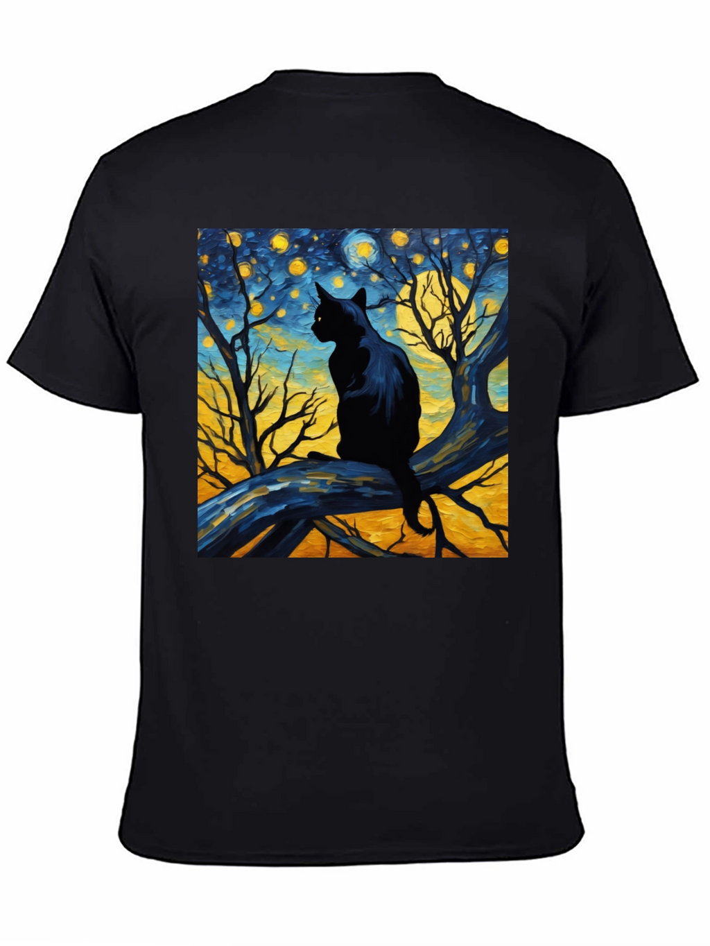 Starry Night Cat Tee - Artistic Black Cat T-Shirt