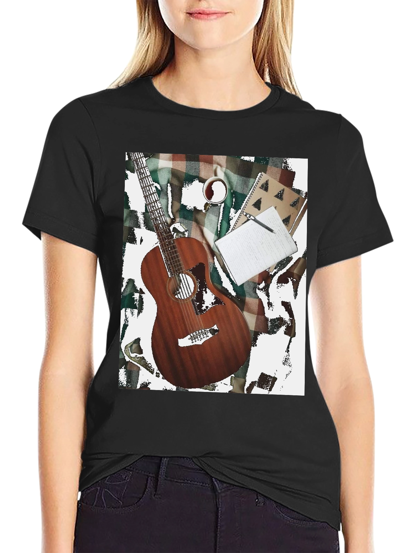 Guitar Coffee and Notebook T-Shirt