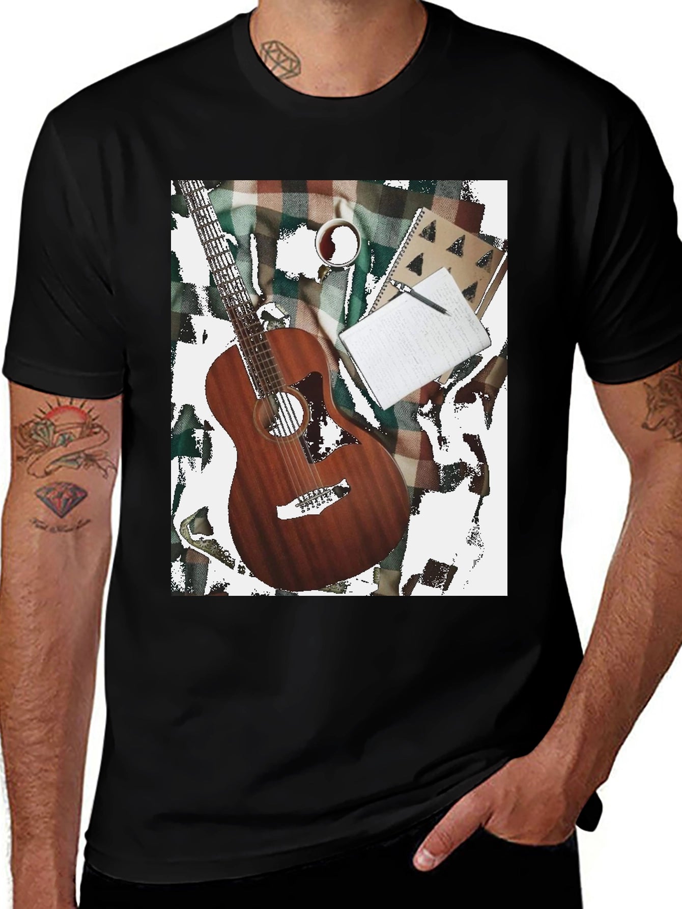 Guitar Coffee and Notebook T-Shirt