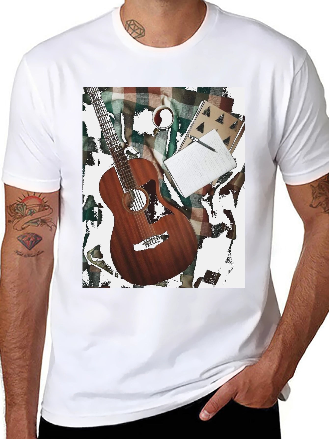 Guitar Coffee and Notebook T-Shirt