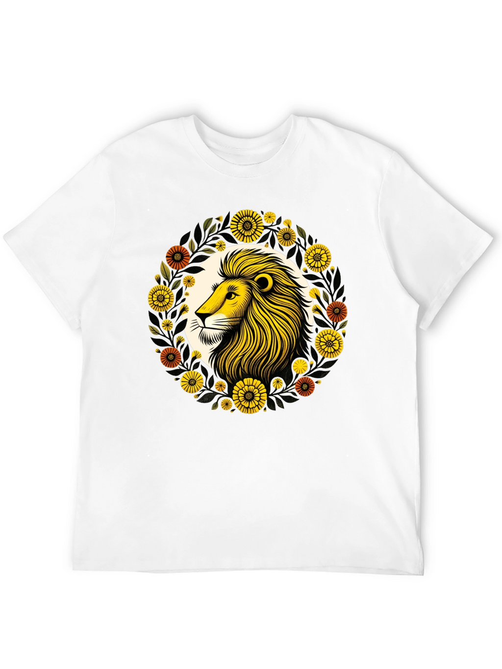 Lion Floral Graphic Black T-Shirt