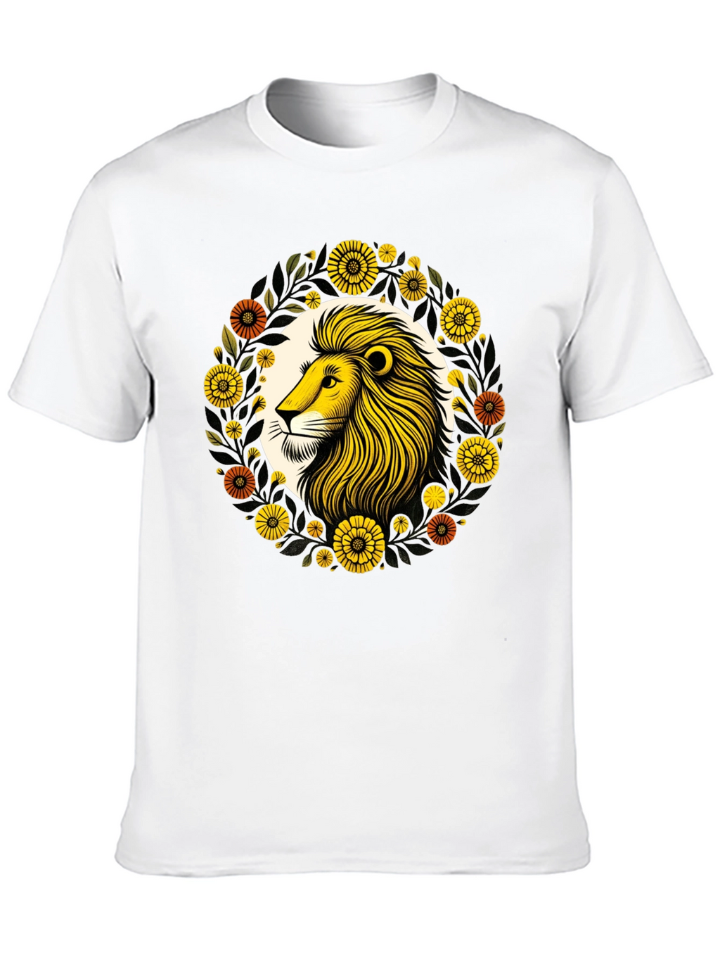 Lion Floral Graphic Black T-Shirt