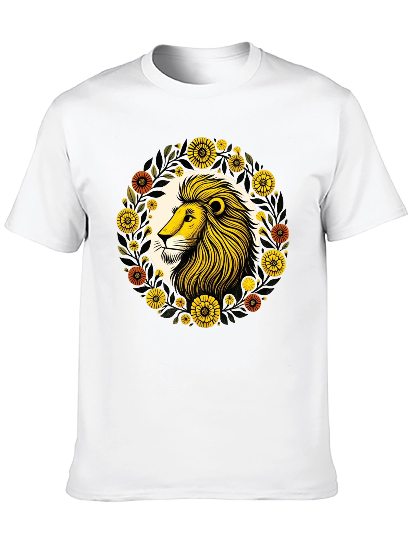 Lion Floral Graphic Black T-Shirt