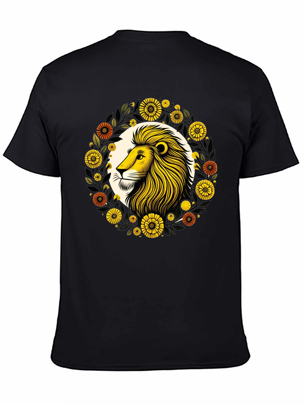 Lion Floral Graphic Black T-Shirt
