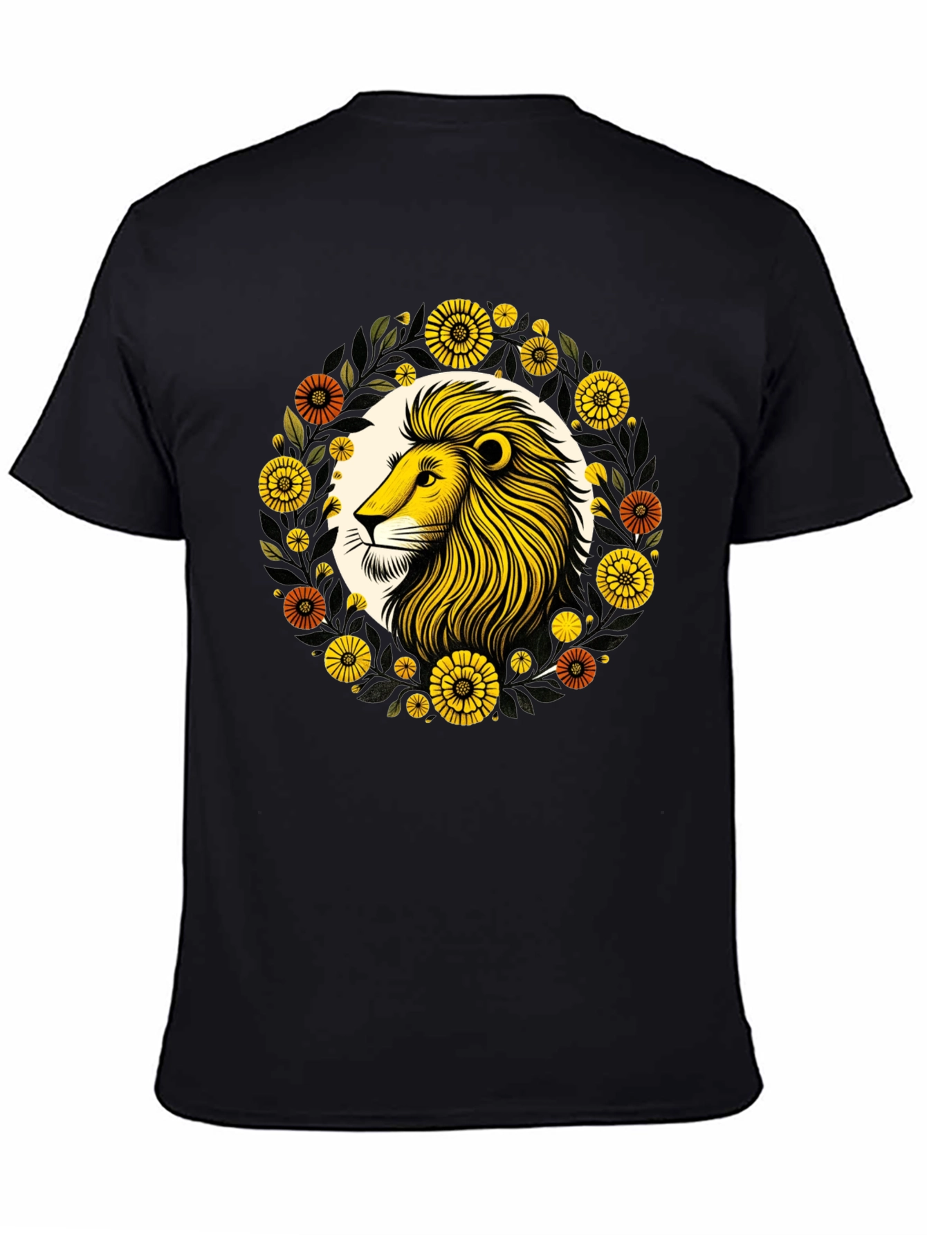 Lion Floral Graphic Black T-Shirt