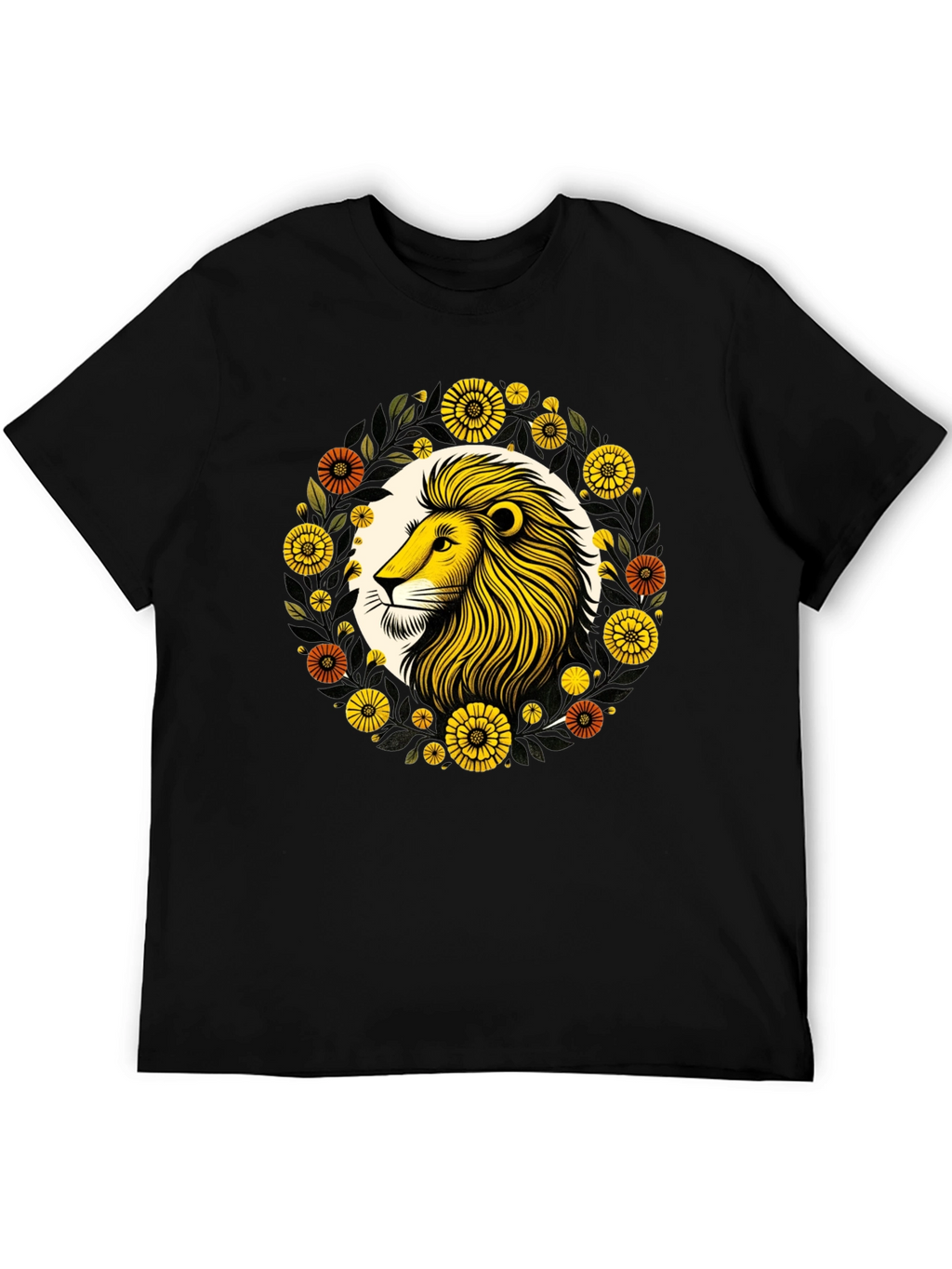 Lion Floral Graphic Black T-Shirt