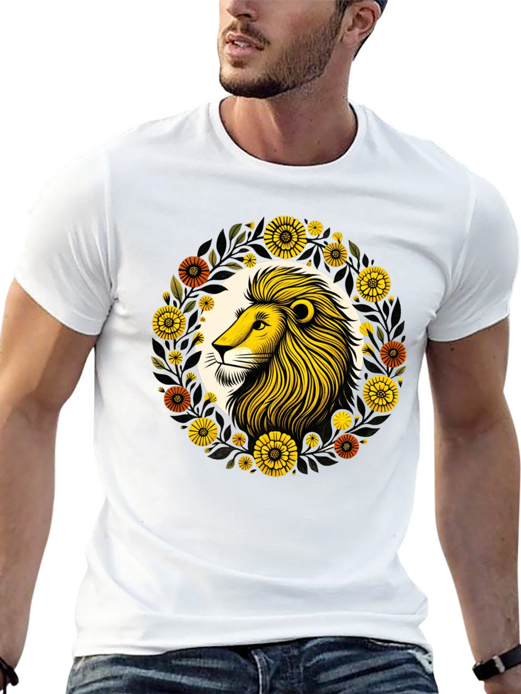 Lion Floral Graphic Black T-Shirt