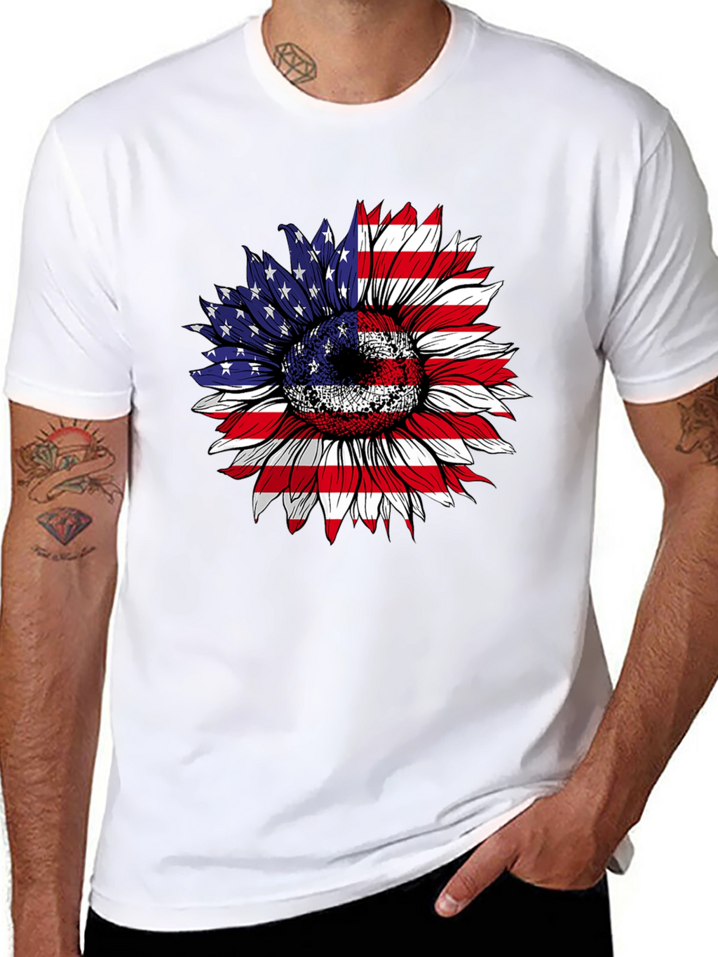 American Flag Sunflower Graphic Tee