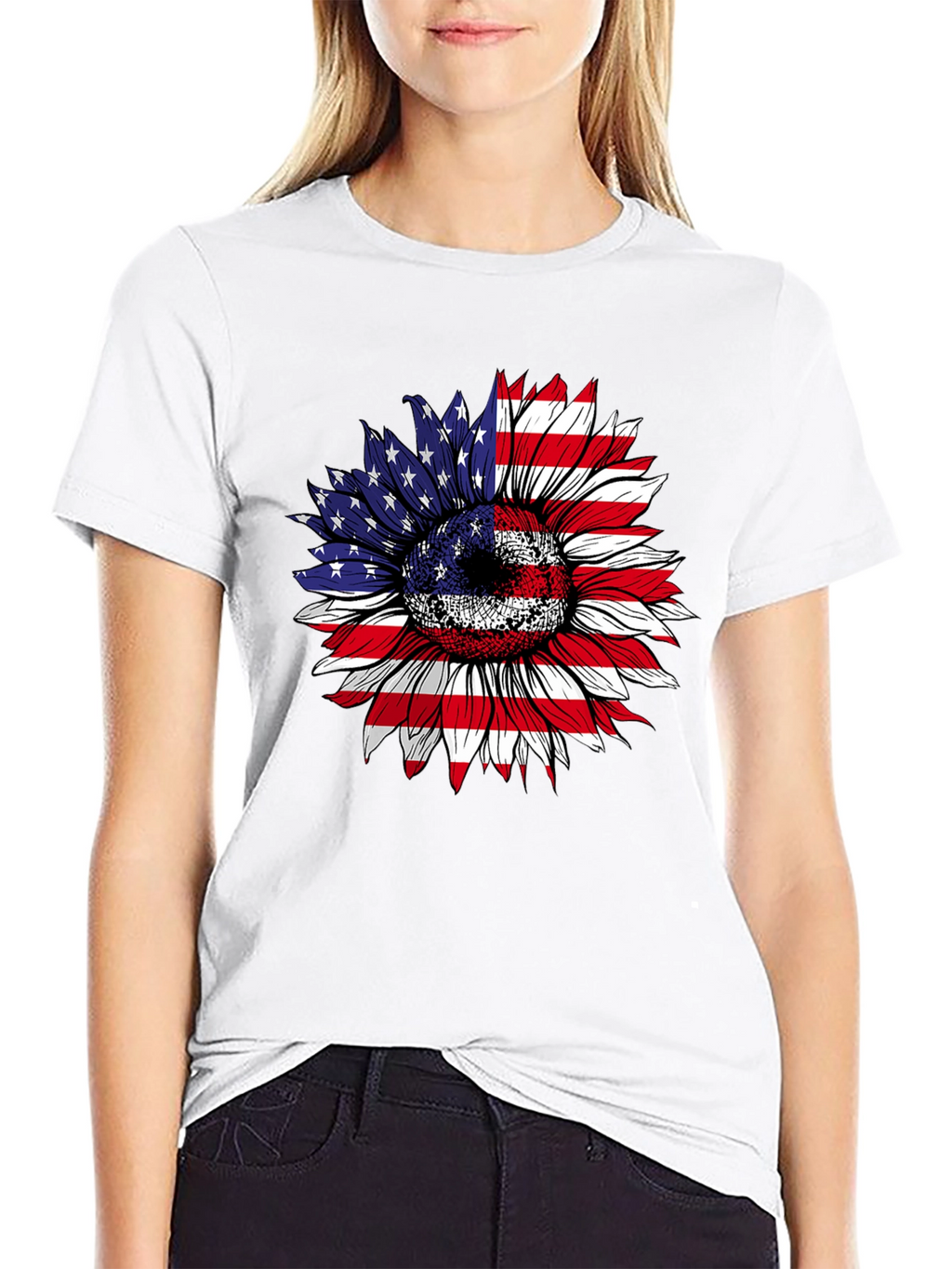 American Flag Sunflower Graphic Tee