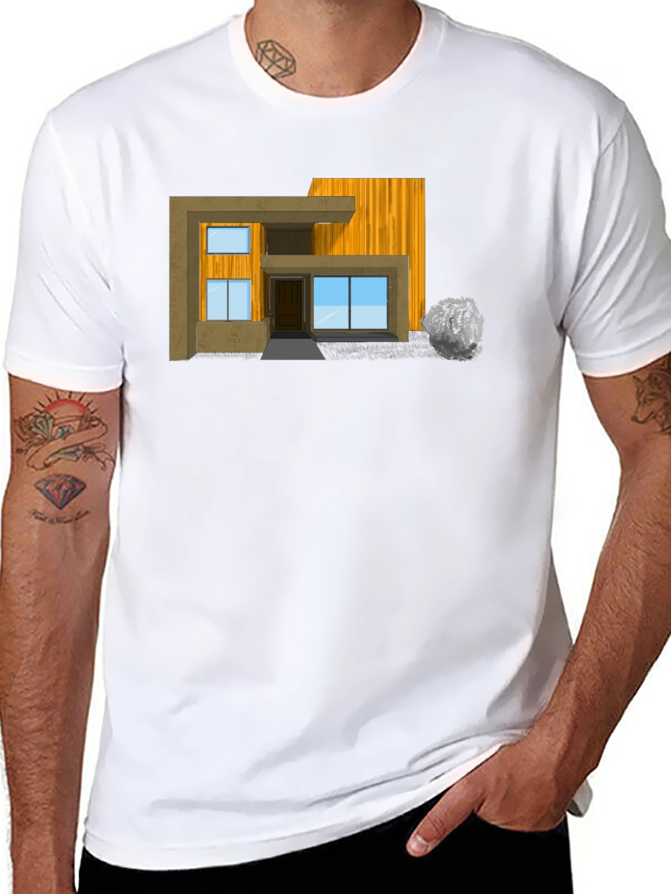Modern House Graphic Tee - Stylish Black T-Shirt