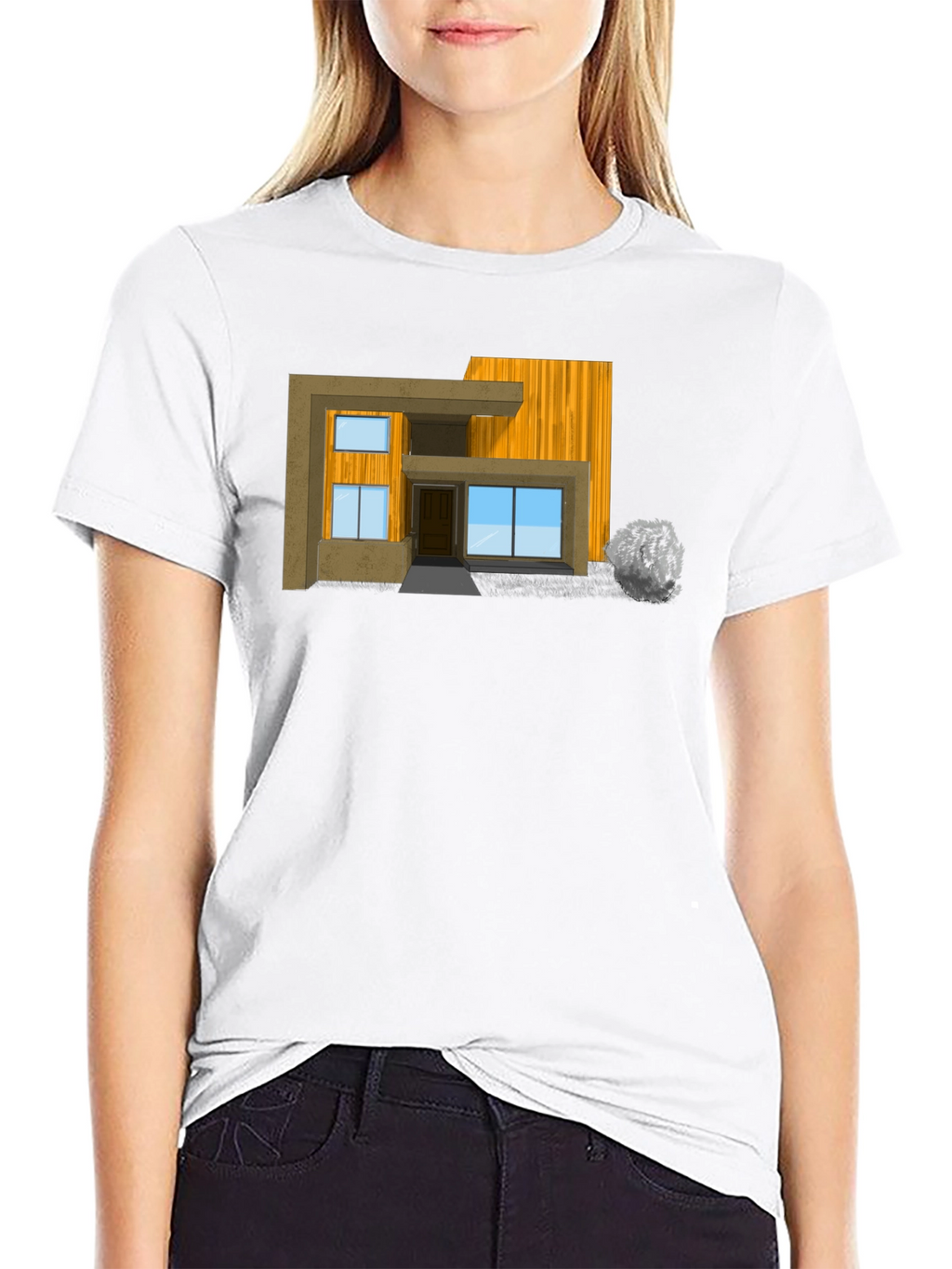 Modern House Graphic Tee - Stylish Black T-Shirt
