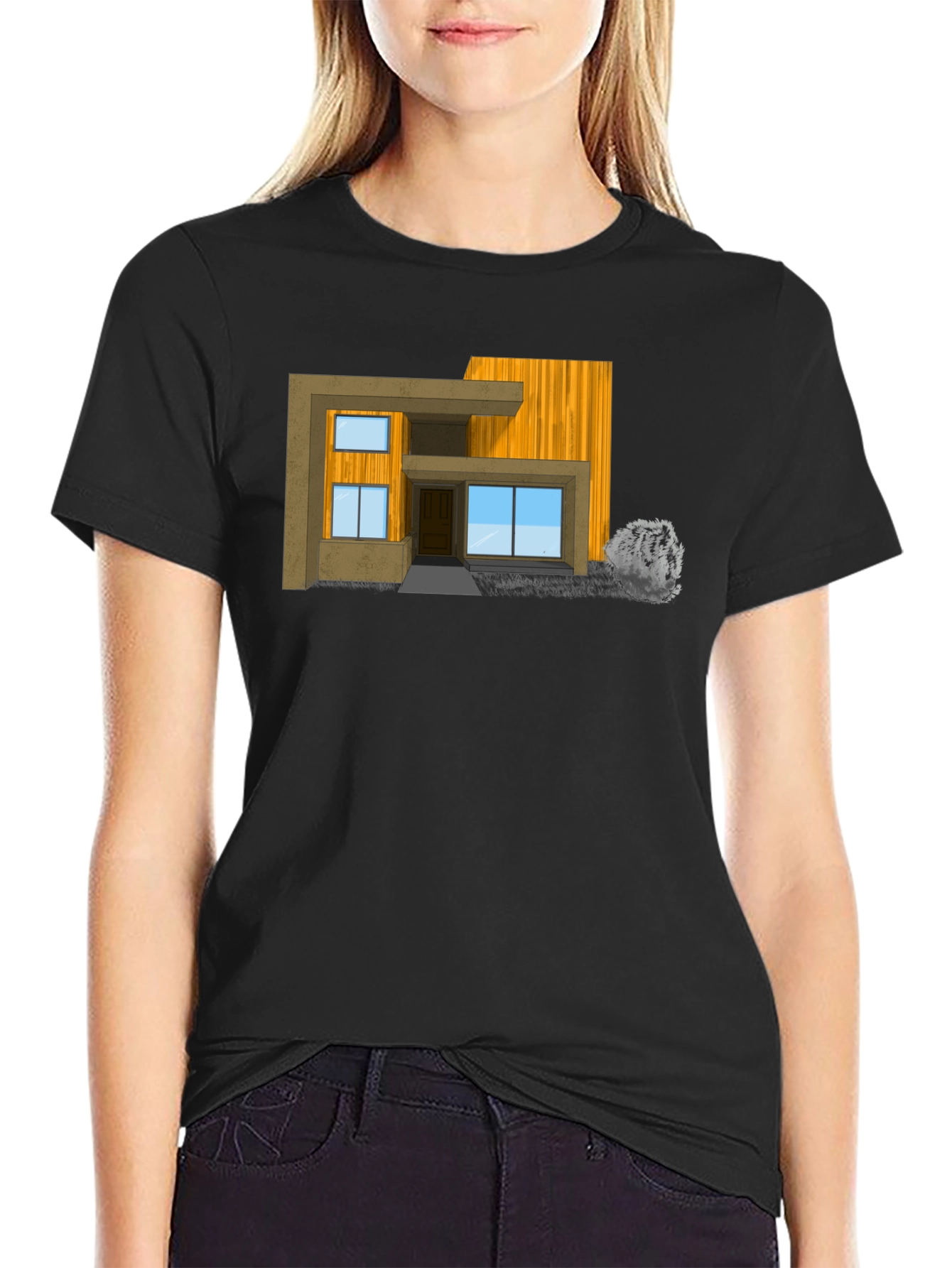 Modern House Graphic Tee - Stylish Black T-Shirt