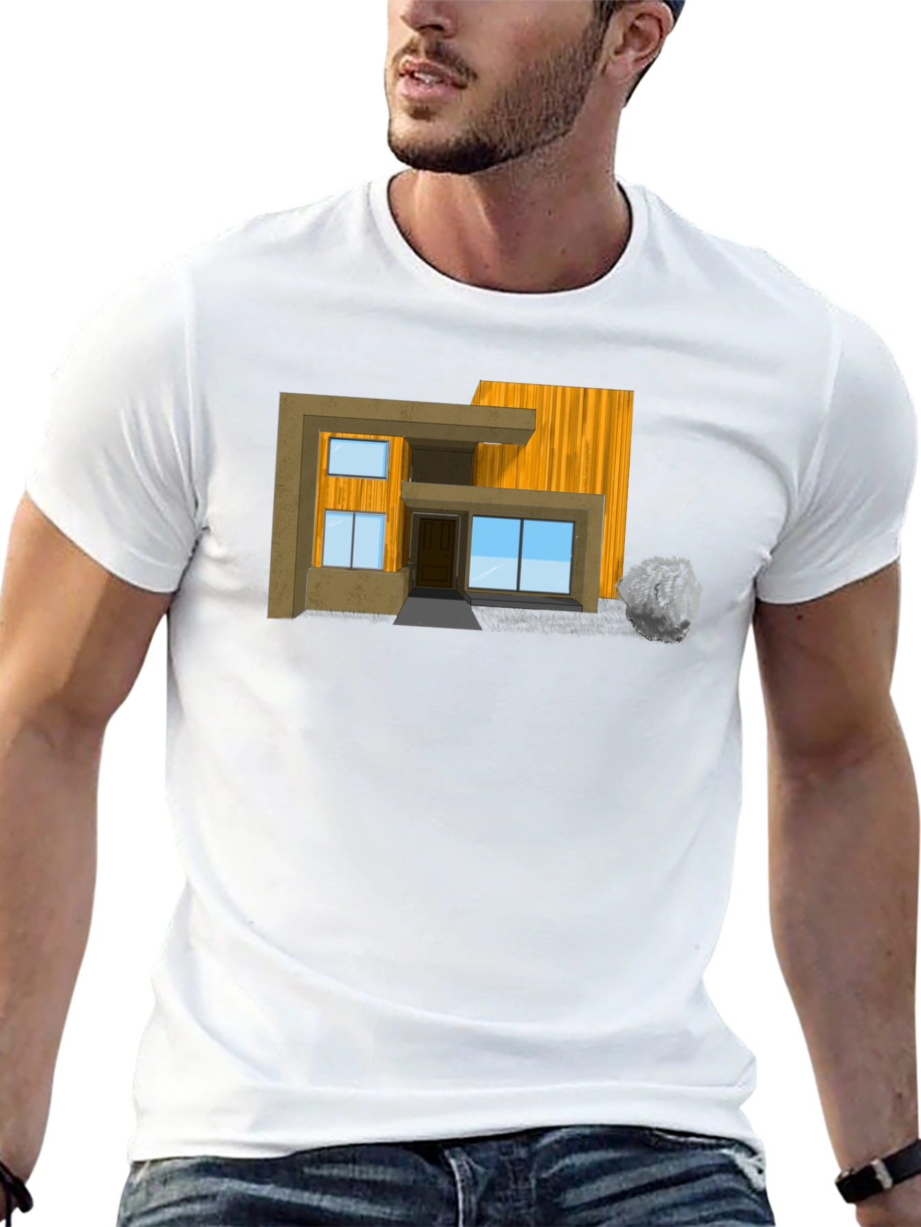 Modern House Graphic Tee - Stylish Black T-Shirt