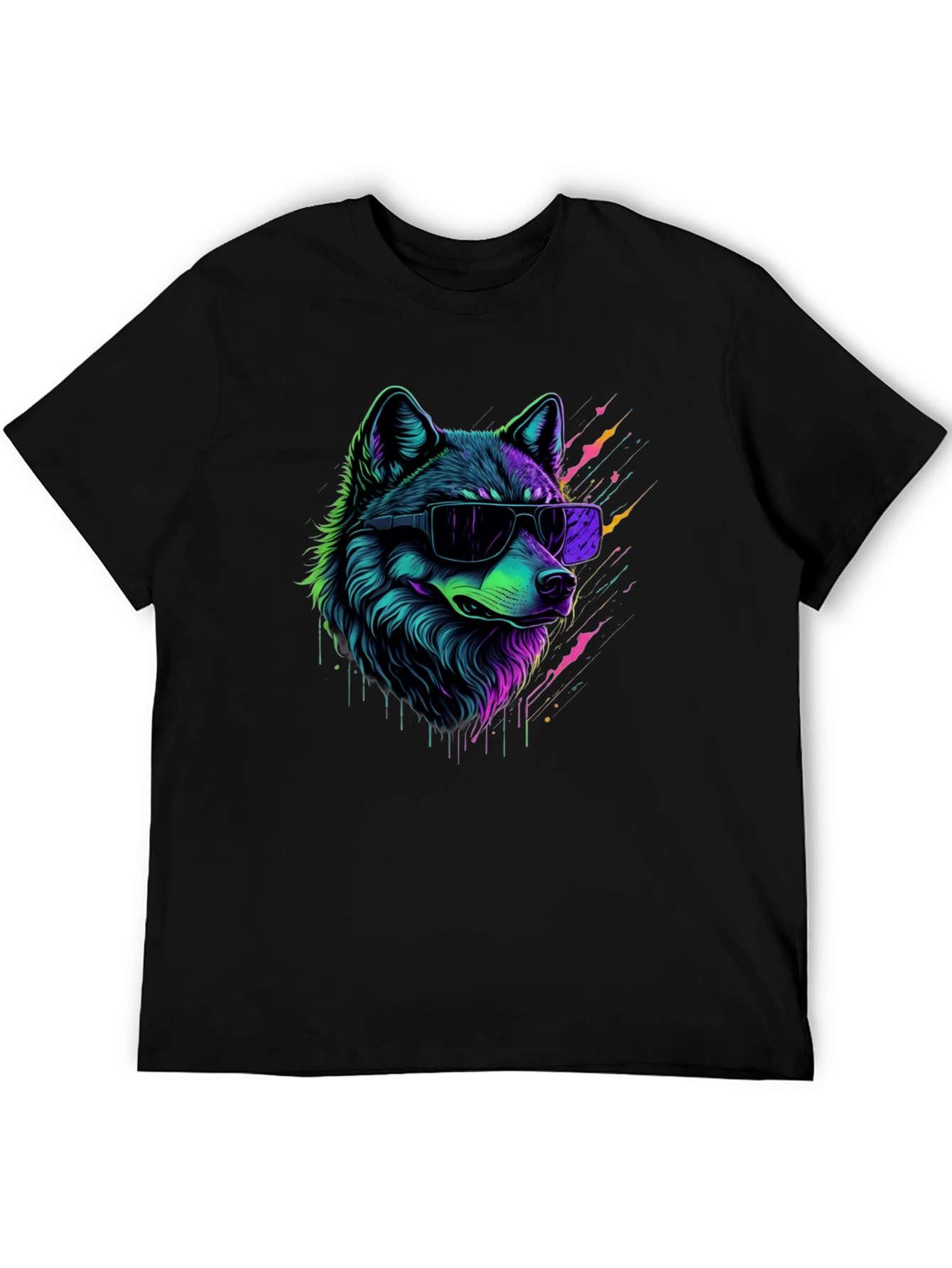 Neon Wolf Graphic T-Shirt - Trendy Animal Tee