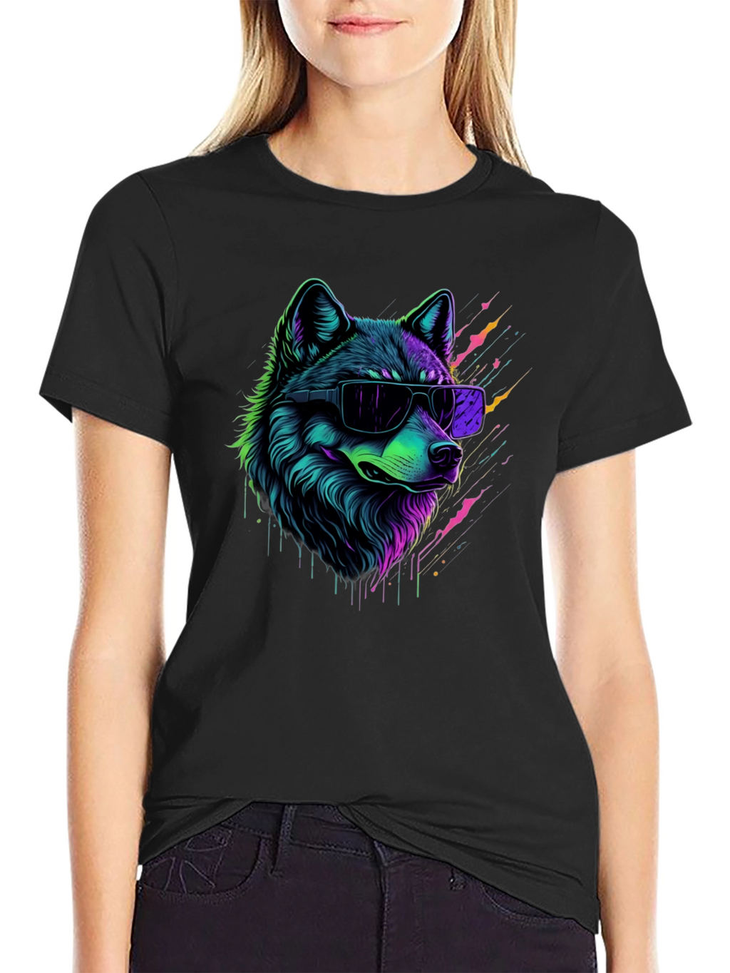 Neon Wolf Graphic T-Shirt - Trendy Animal Tee