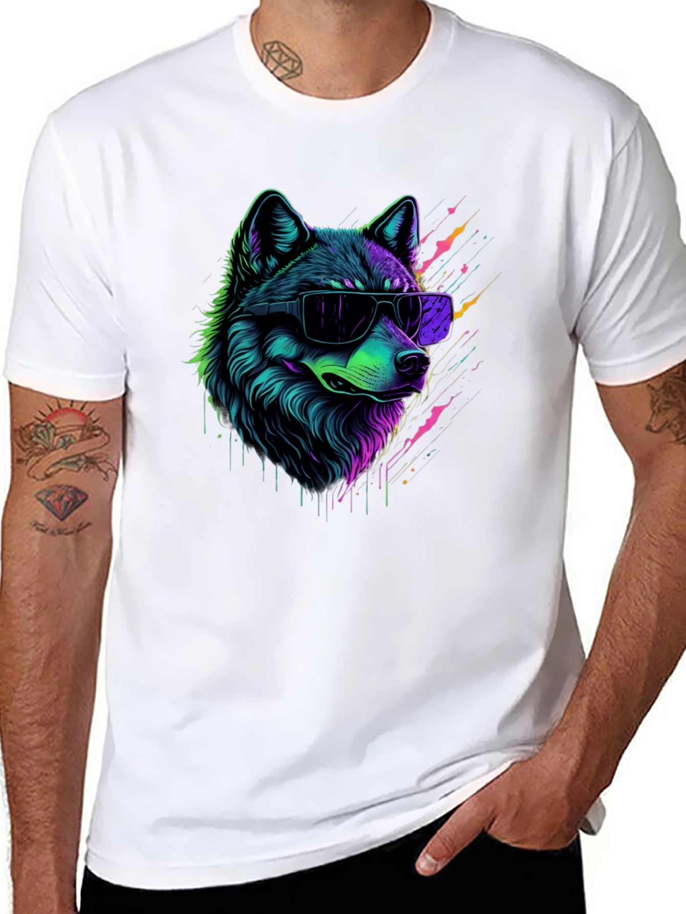 Neon Wolf Graphic T-Shirt - Trendy Animal Tee