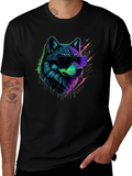 Neon Wolf Graphic T-Shirt - Trendy Animal Tee